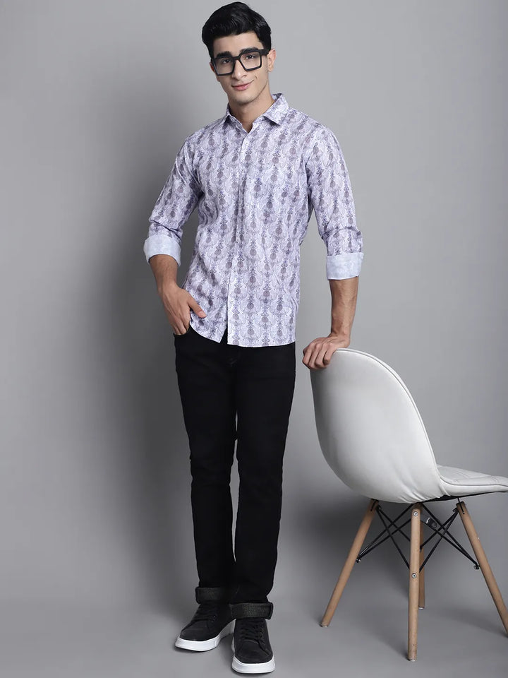 Modern Elegance Explore White and Grey Men's Printed Shirts for a Distinctive Style Statement