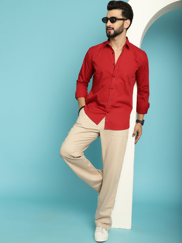 Men's Redefine Casual Elegance with Our Red Colour Casual Shirt