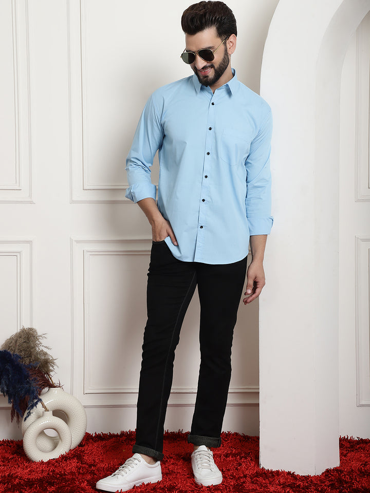 Men's Plain Solid Sky Blue Cotton Shirt