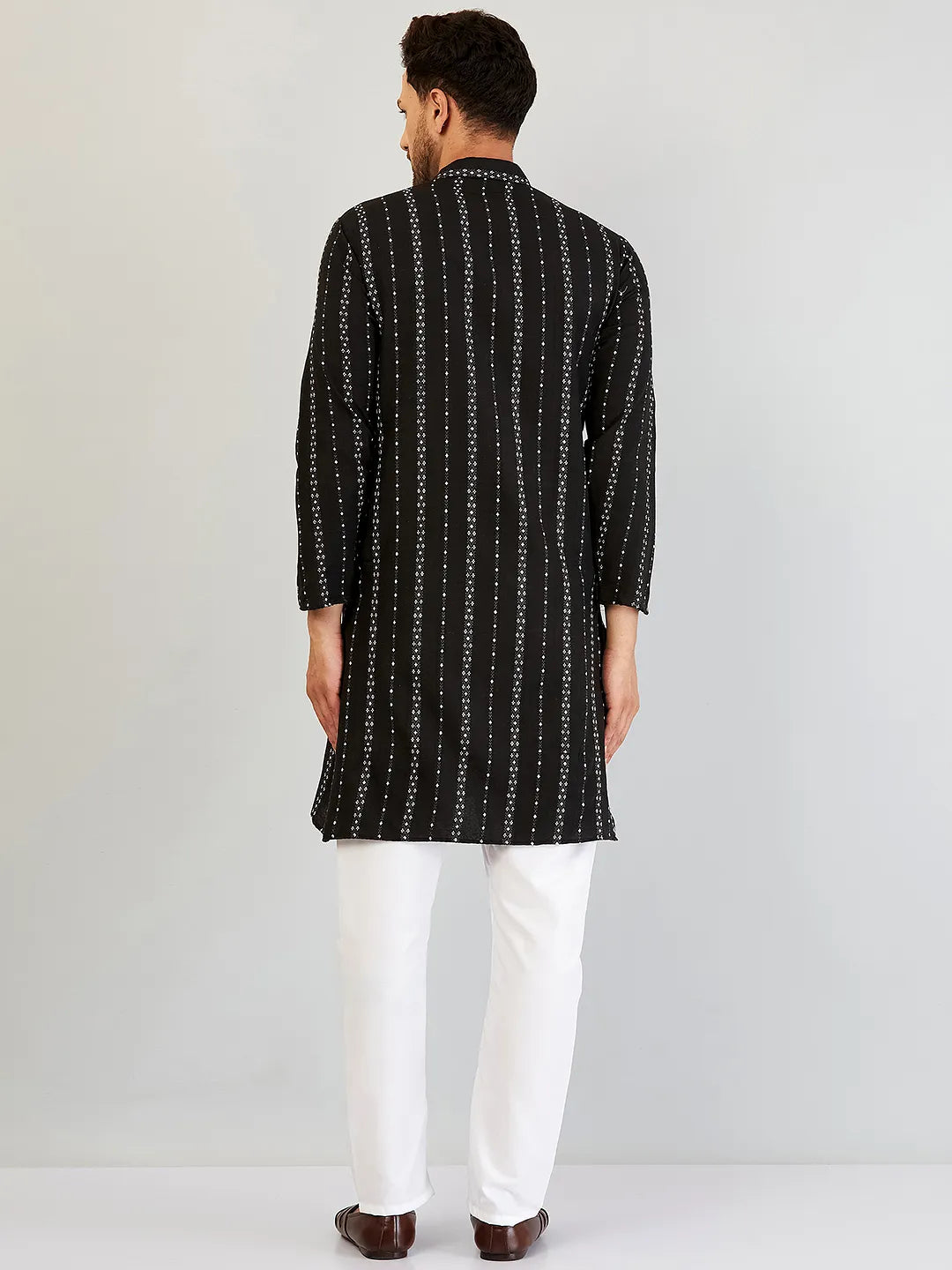 Timeless Elegance Black and White Cotton Kurta Pajama for Men - Classic Style, Modern Comfort