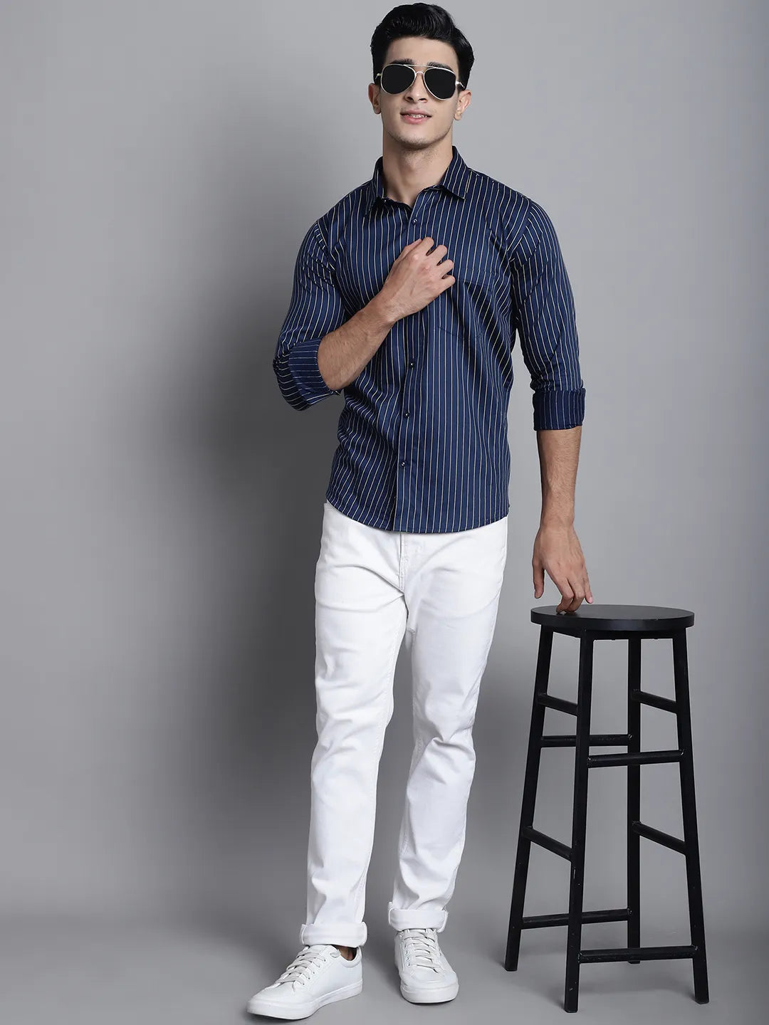 Navy Blue Lining Satin Cotton Shirts for Men Elevate Your Style with Sophisticated Elegance