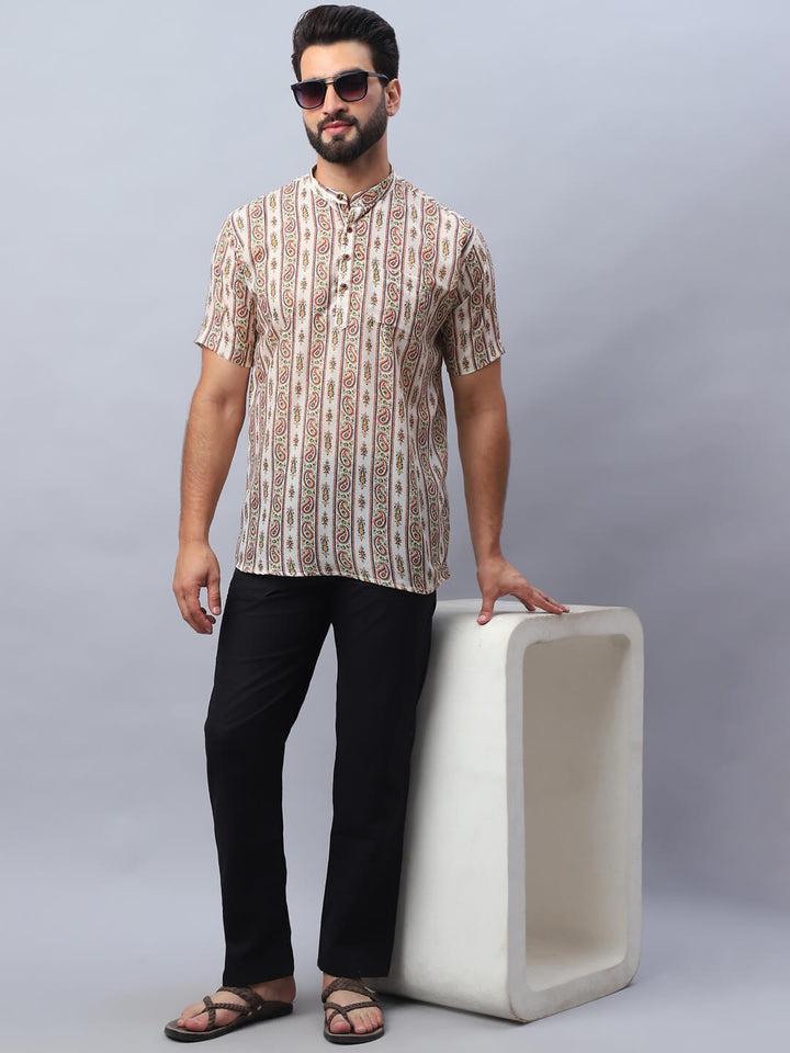 Vintage Paisley Cream Short Kurta