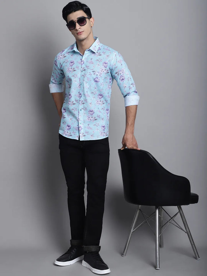 Blue Horizon Elevate Your Style with Men's Printed Shirts in Captivating Blue Designs