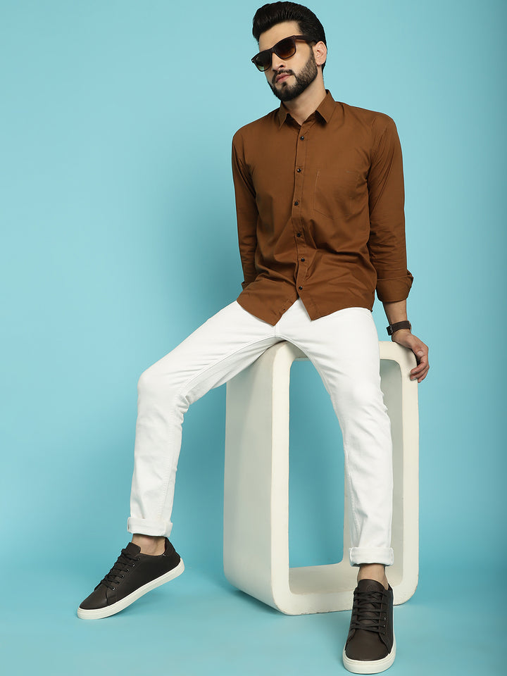 Men's Discover Comfort and Style in Our Coffee-Coloured Casual Shirt