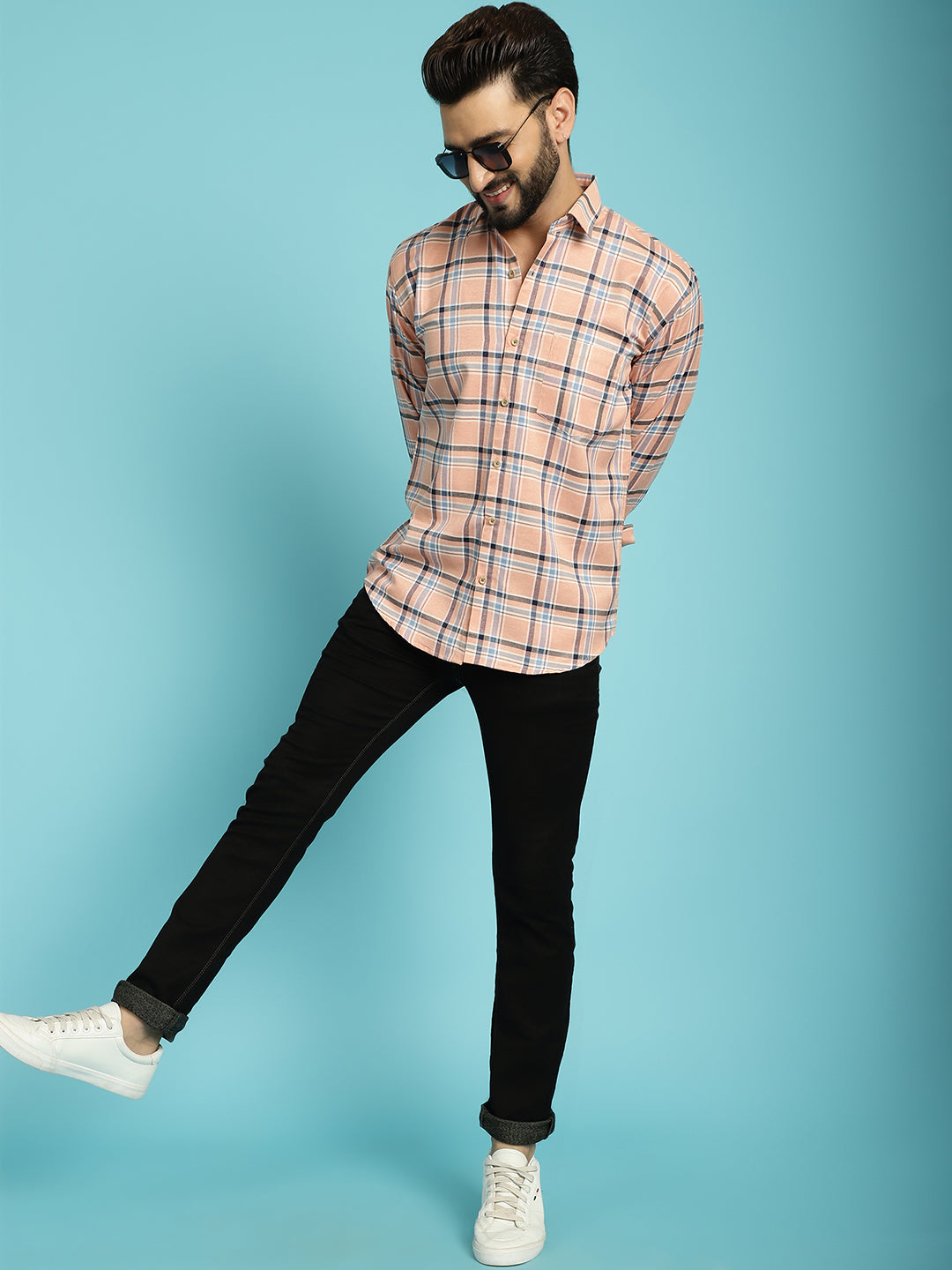 Men's Embrace Style with Our Peach Colour Check Shirt