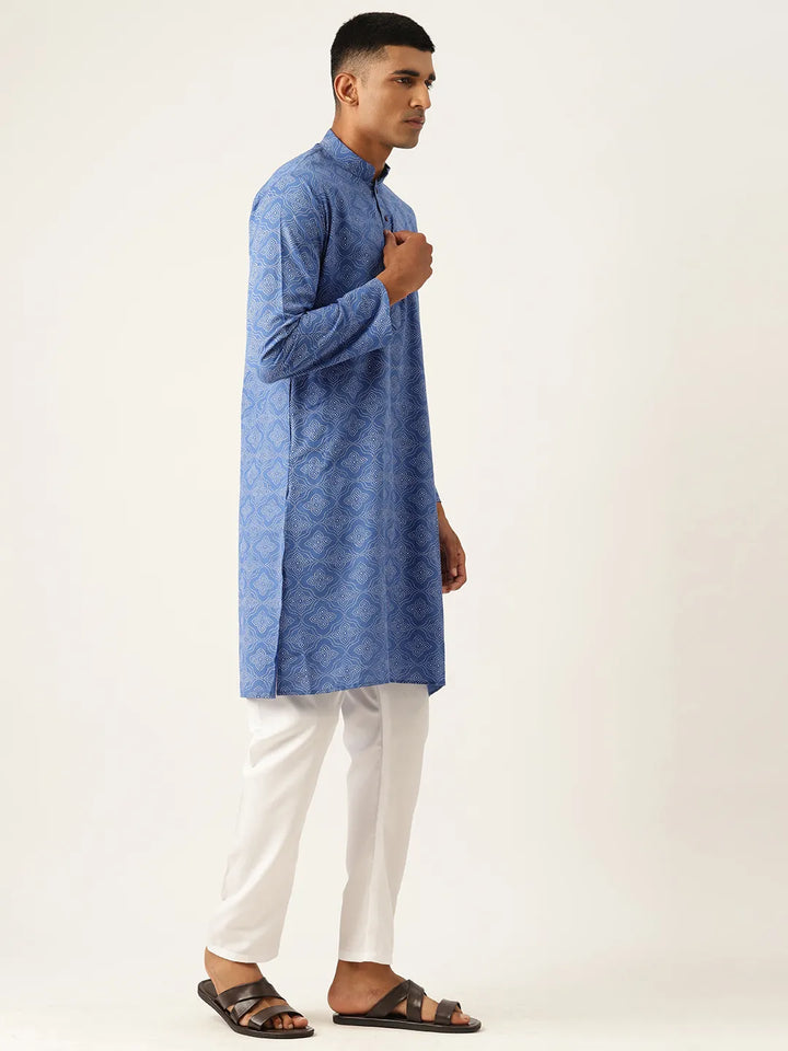 Cerulean Elegance Men's Blue Printed Kurta Pajama Sets