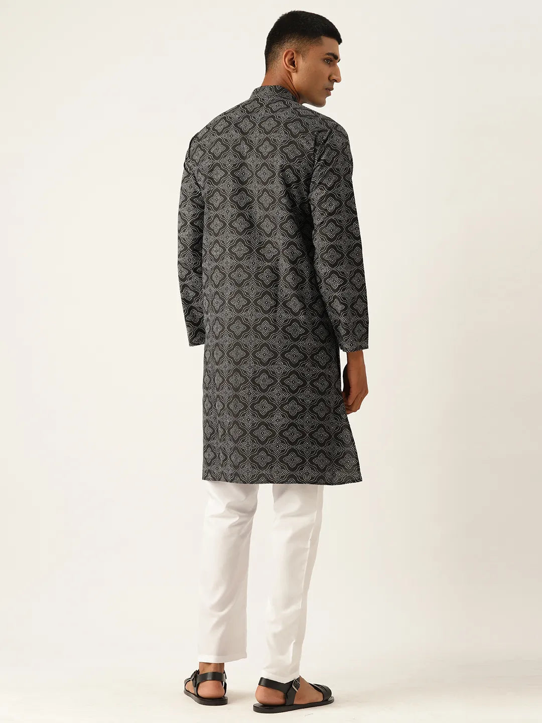 Timeless Sophistication Men's Black Printed Kurta Pajama Sets for Effortless Elegance