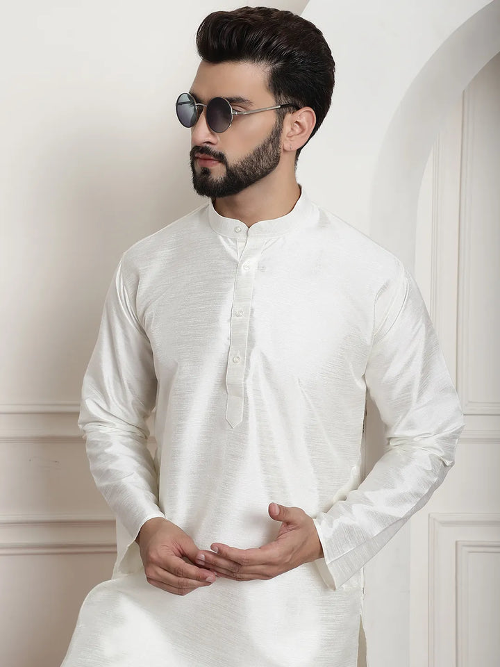 Elegance in White Silk Dupion Kurta and Churidar Set