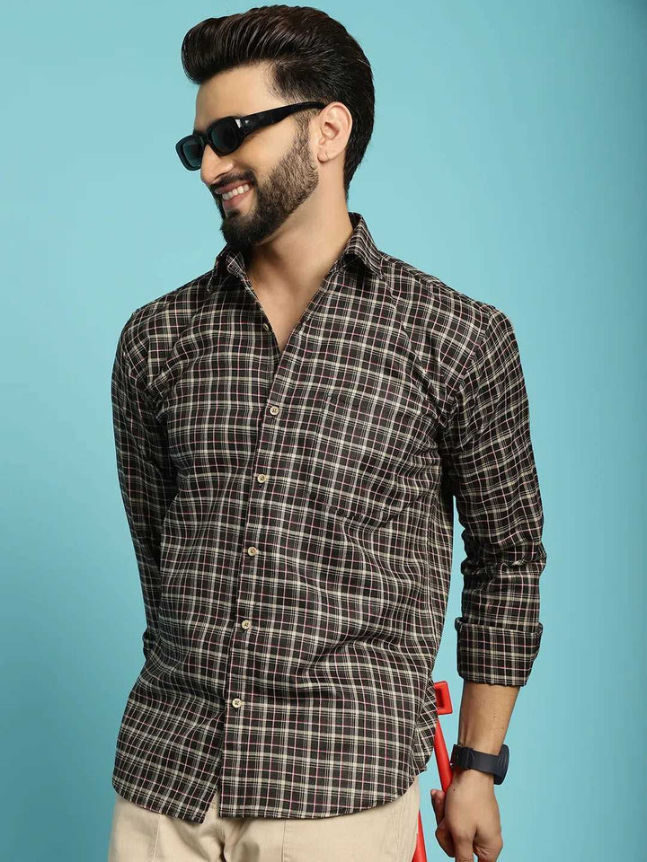 Classic Style Redefined Brown and Black Check Cotton Shirt for Men