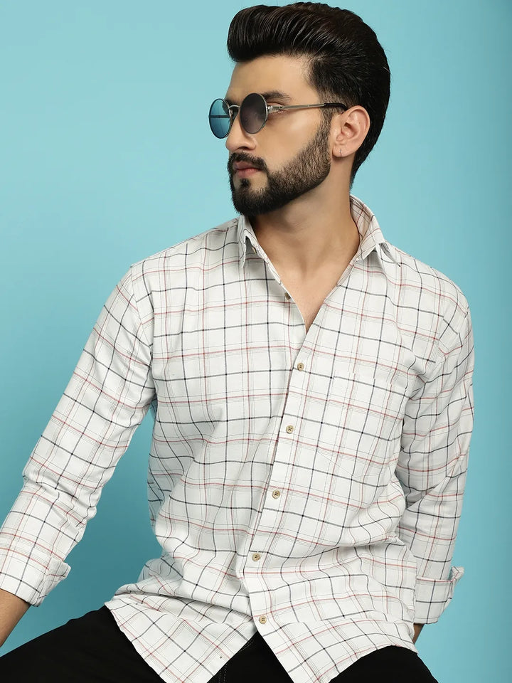 Timeless Elegance White Checked Shirt for Men – Classic Patterns, Modern Style