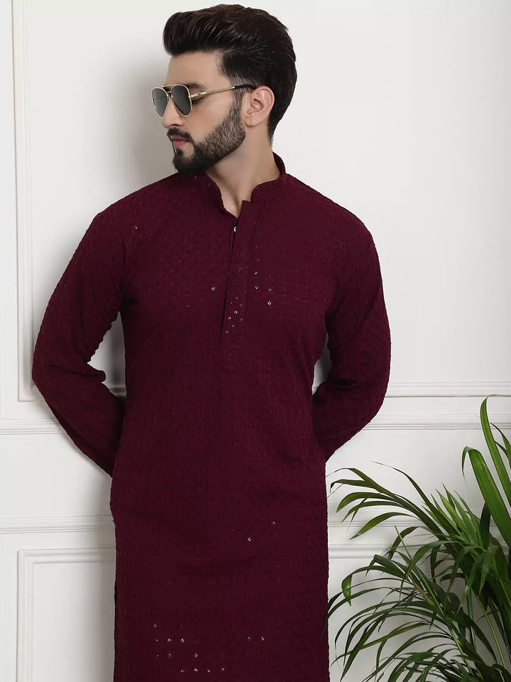 Men's Elegant Wine Cotton Kurta Pant: Classic Comfort and Style