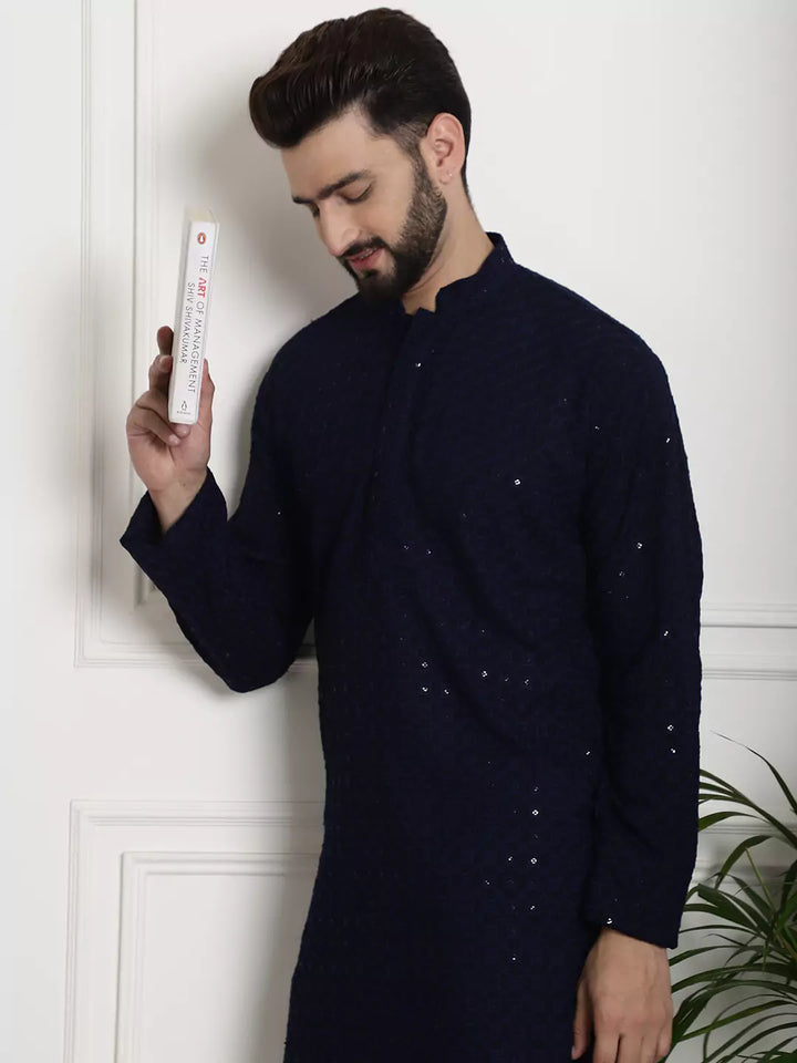 Men's Traditional Threads: Navy Blue Kurta Pant Set