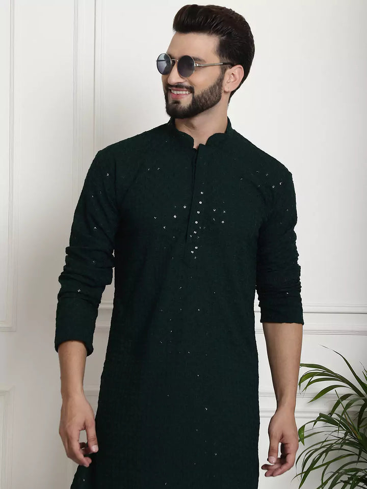 Men's Bottle Green Cotton Kurta Pant Elevate Your Style with Natural Elegance