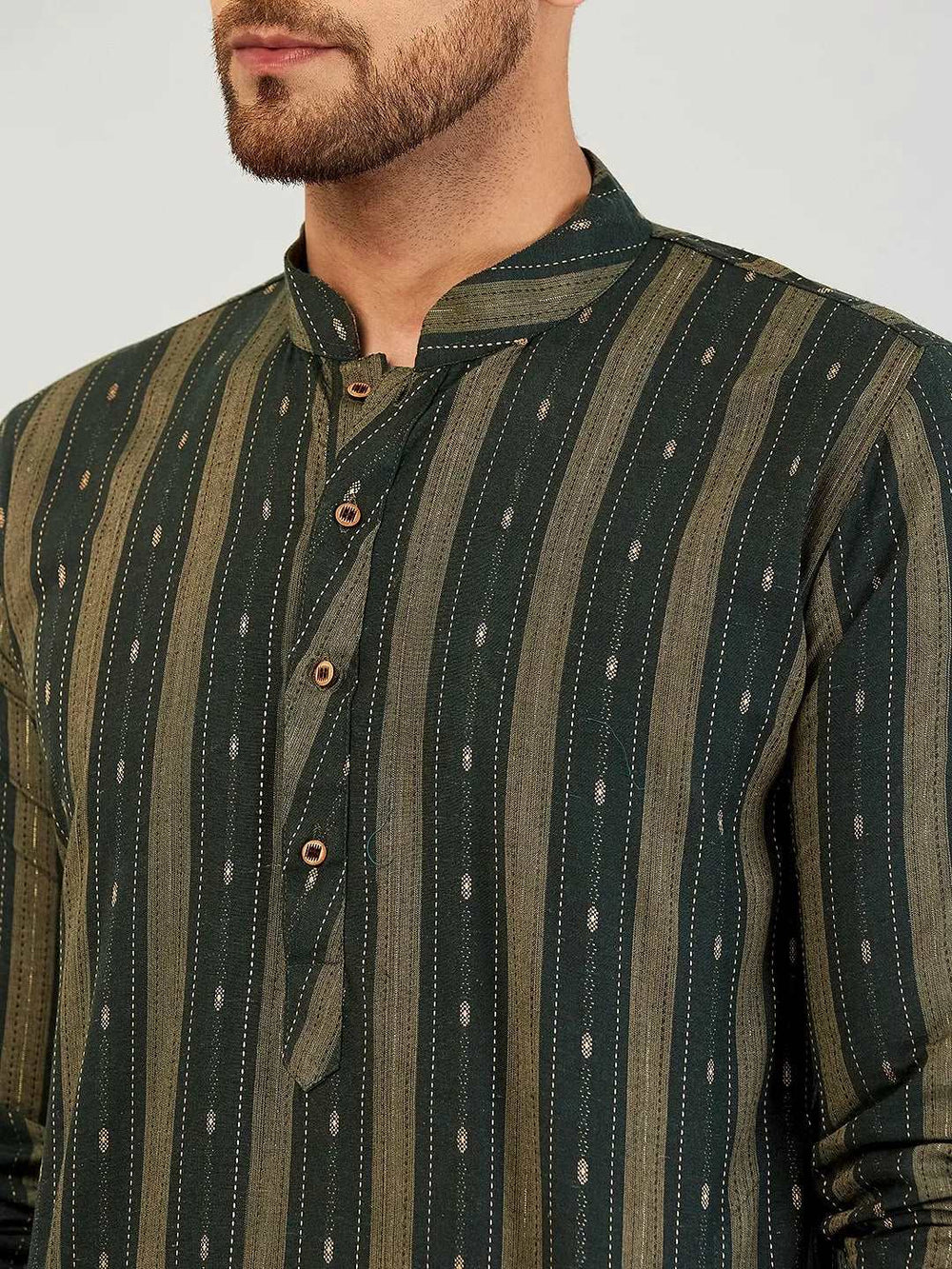 Emerald Elegance Self-Design Cotton Kurta Pyjama Set for Men