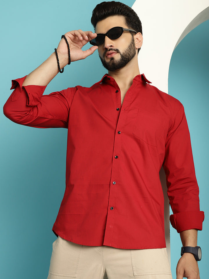 Men's Redefine Casual Elegance with Our Red Colour Casual Shirt