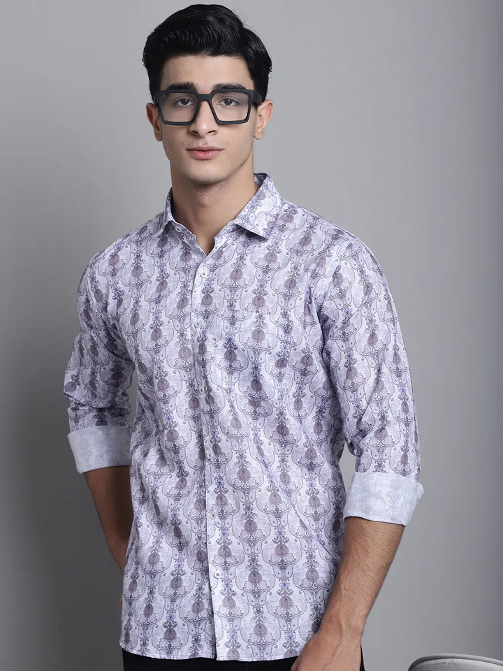 Modern Elegance Explore White and Grey Men's Printed Shirts for a Distinctive Style Statement