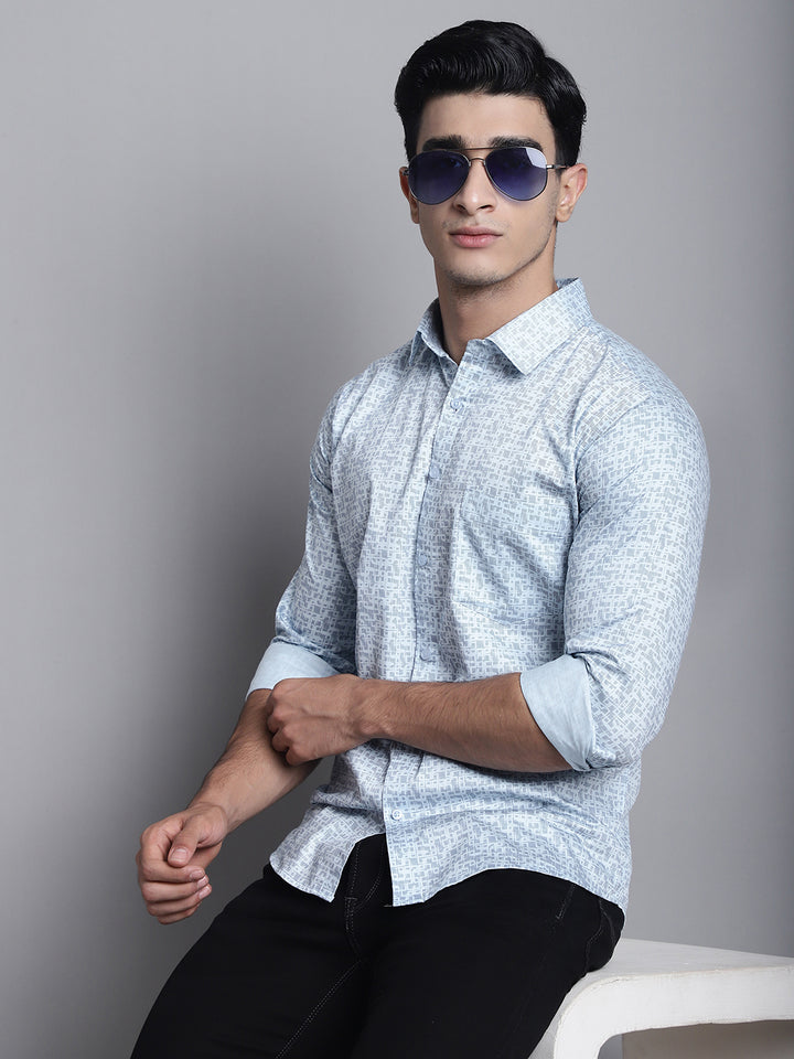 Sky Blue Elegance Explore Our Printed Shirts for Men in Refreshing Hues