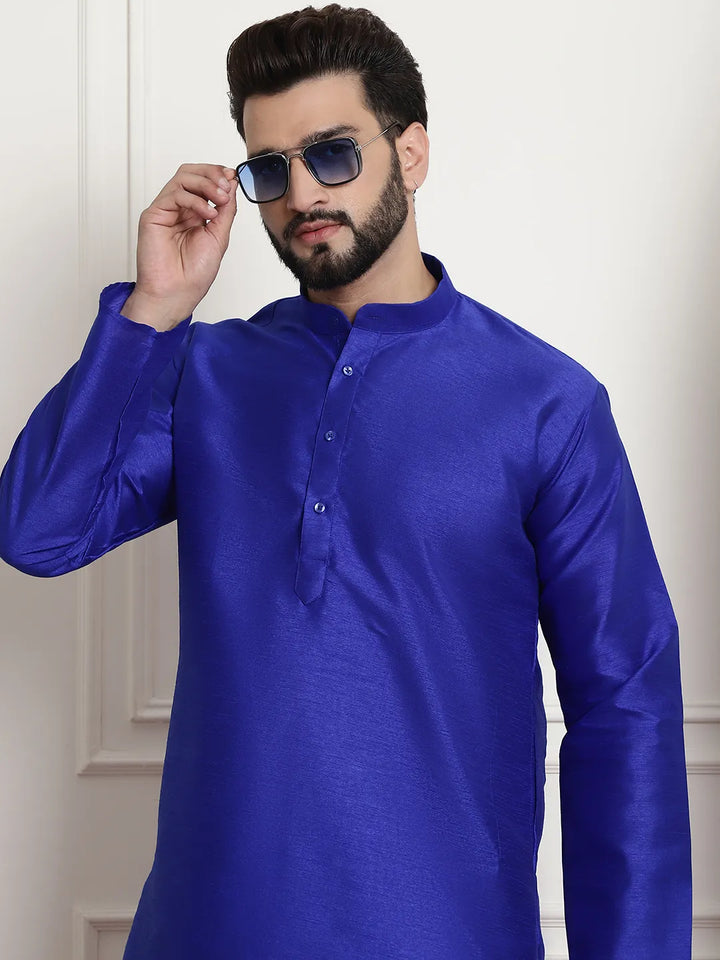 Regal Splendor Royal Blue Silk Dupion Kurta and Churidar Set - Timeless Elegance for Men