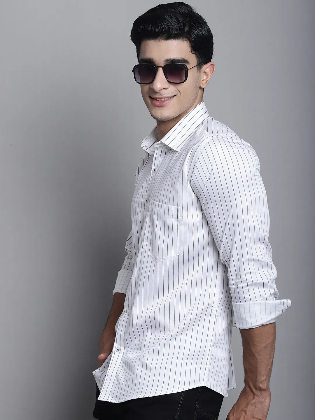 Sleek Sophistication Men's White Lining Satin Cotton Shirt for Impeccable Style