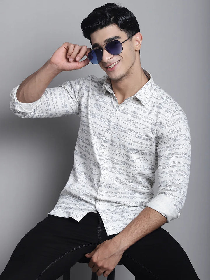 Timeless Elegance Discover the Crisp Sophistication of Our White Printed Shirts for Men