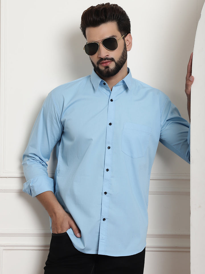 Men's Plain Solid Sky Blue Cotton Shirt