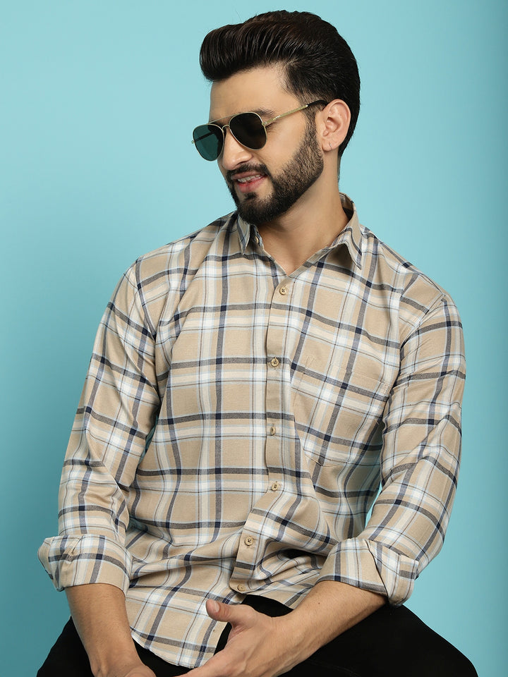 Men's Upgrade Your Wardrobe with Our Beige Check Shirt