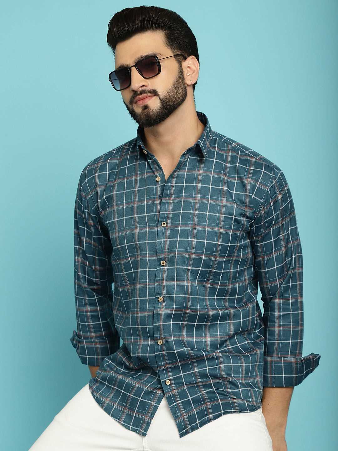 Fresh Style Explore Men's Checked Green Cotton Shirts