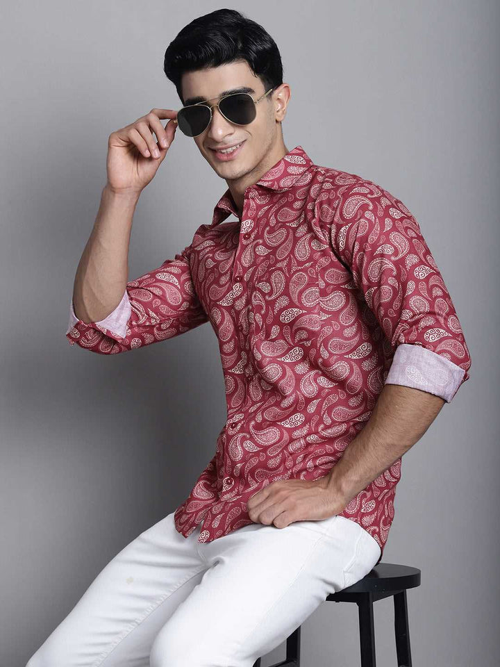 Bold Style Redefined Elevate Your Wardrobe with our Men's Red Printed Cotton Shirt