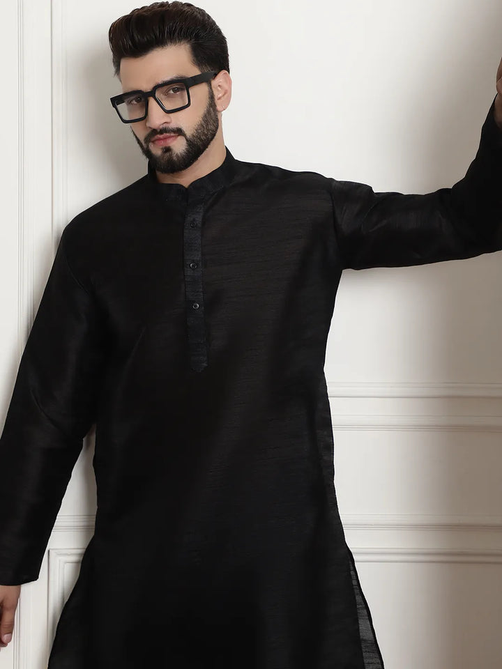 Timeless Allure Black Silk Dupion Kurta and Churidar Set - Classic Elegance for Men