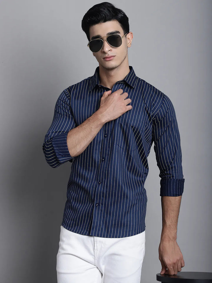 Navy Blue Lining Satin Cotton Shirts for Men Elevate Your Style with Sophisticated Elegance