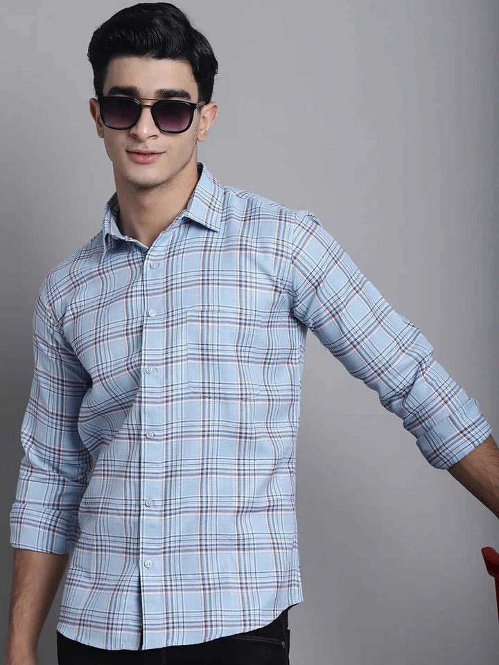 Effortless Elegance Men's Sky Blue Check Shirt