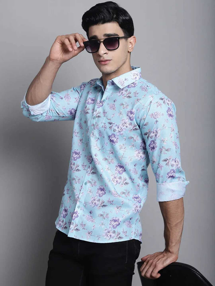 Blue Horizon Elevate Your Style with Men's Printed Shirts in Captivating Blue Designs