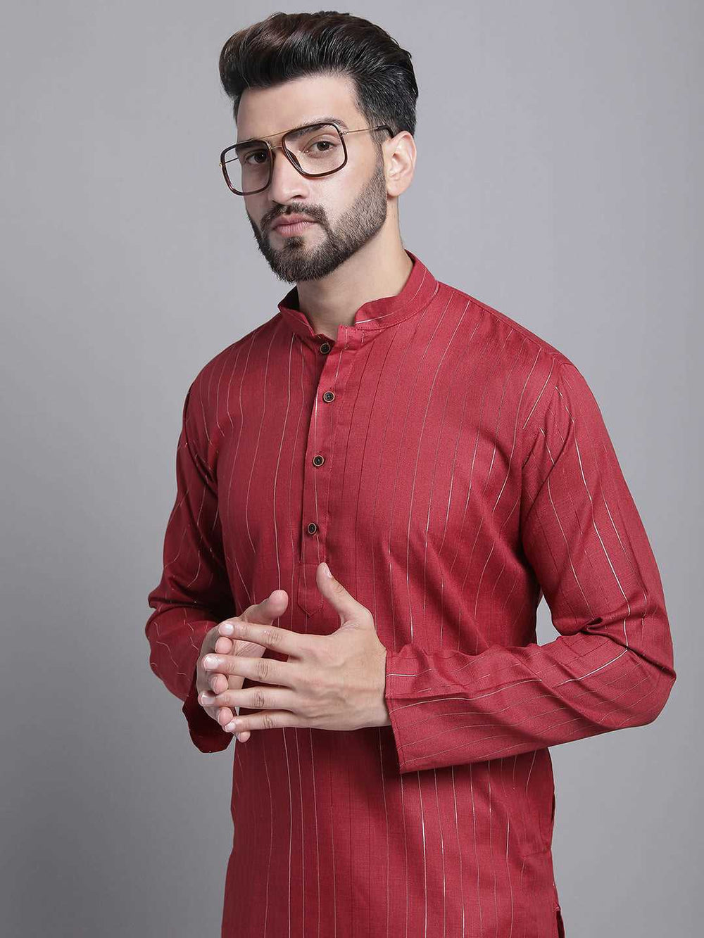 Men's Lining Cotton Regular Maroon Kurta With Pajamas.