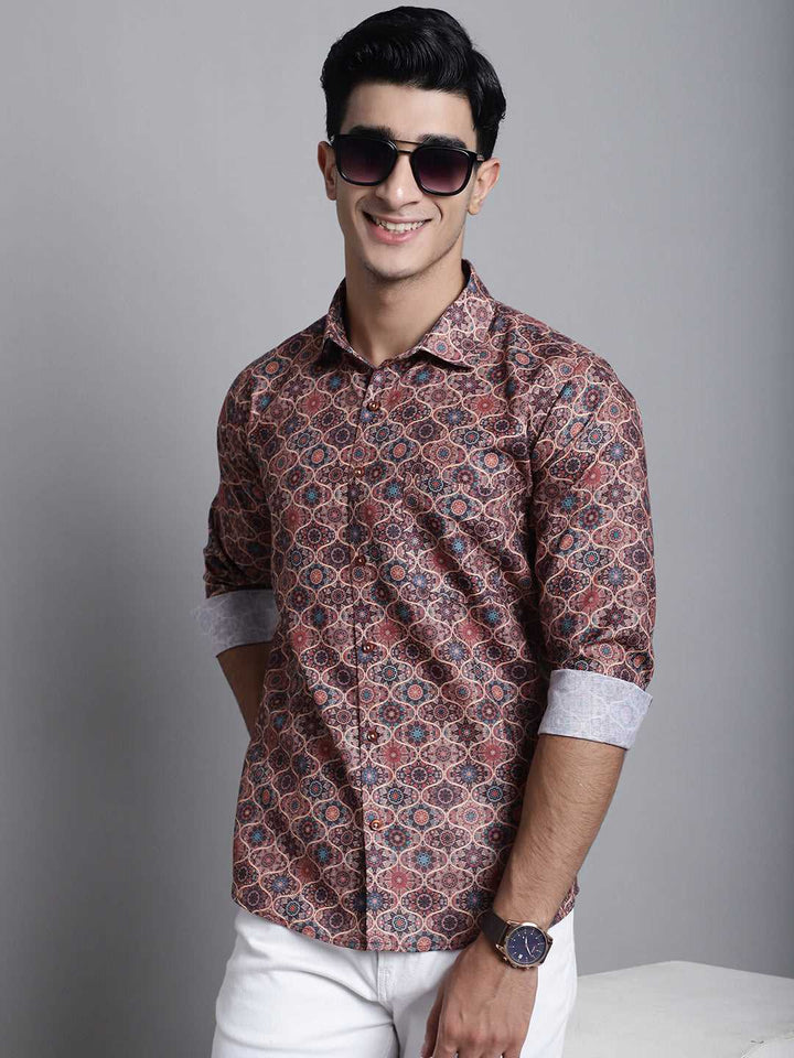 Earthly Elegance Men's Printed Shirts in Rich Brown Hues for Timeless Style