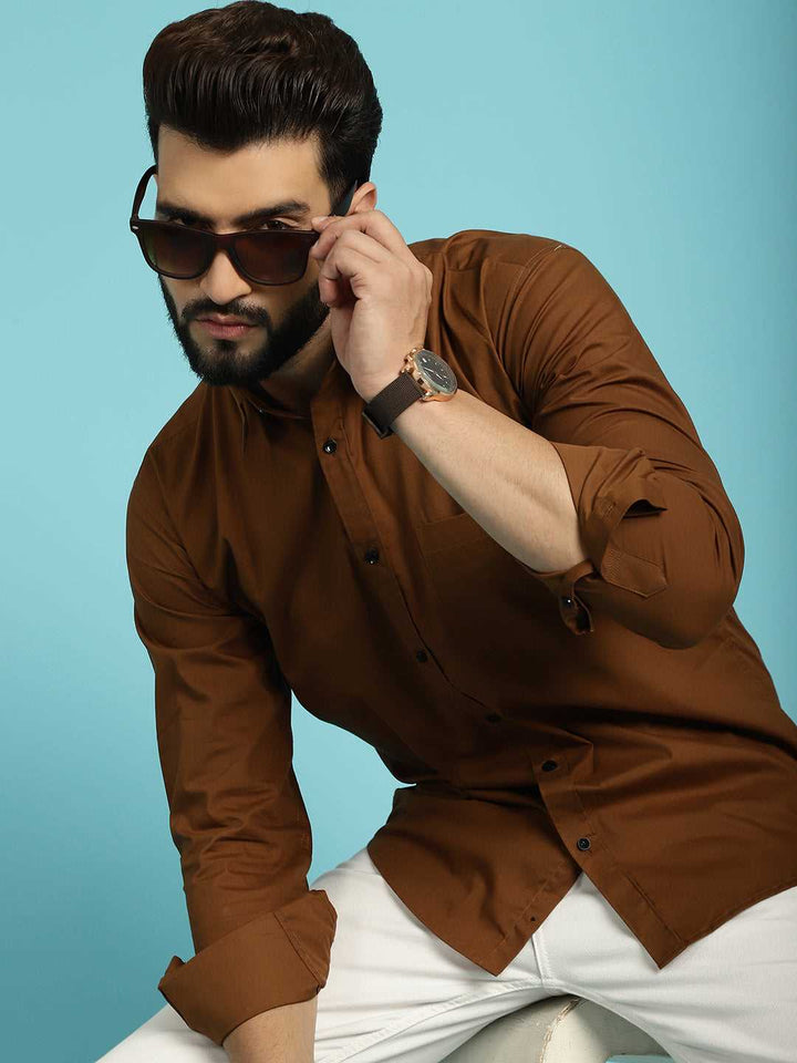 Men's Discover Comfort and Style in Our Coffee-Coloured Casual Shirt