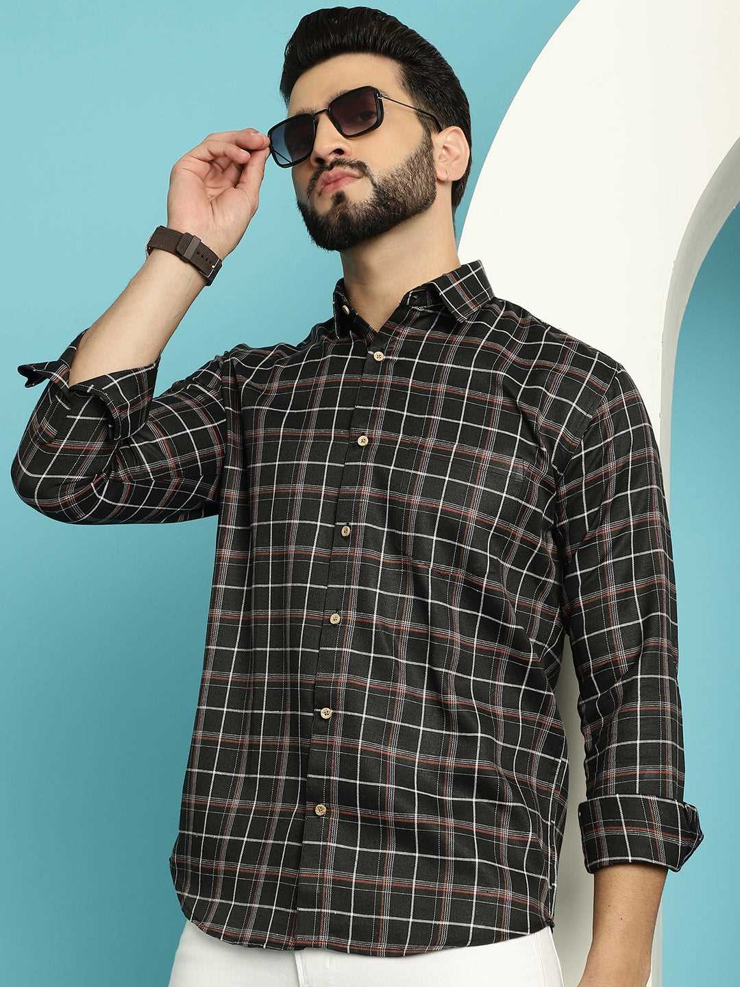 Classic Charm Explore Our Men's Checked Black Cotton Shirts