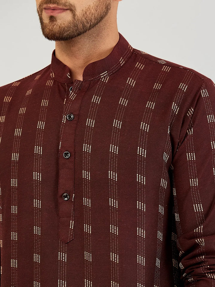 Wine Symphony Self-Design Cotton Kurta Pyjama Set for Men – Timeless Elegance in Rich Burgundy Hues