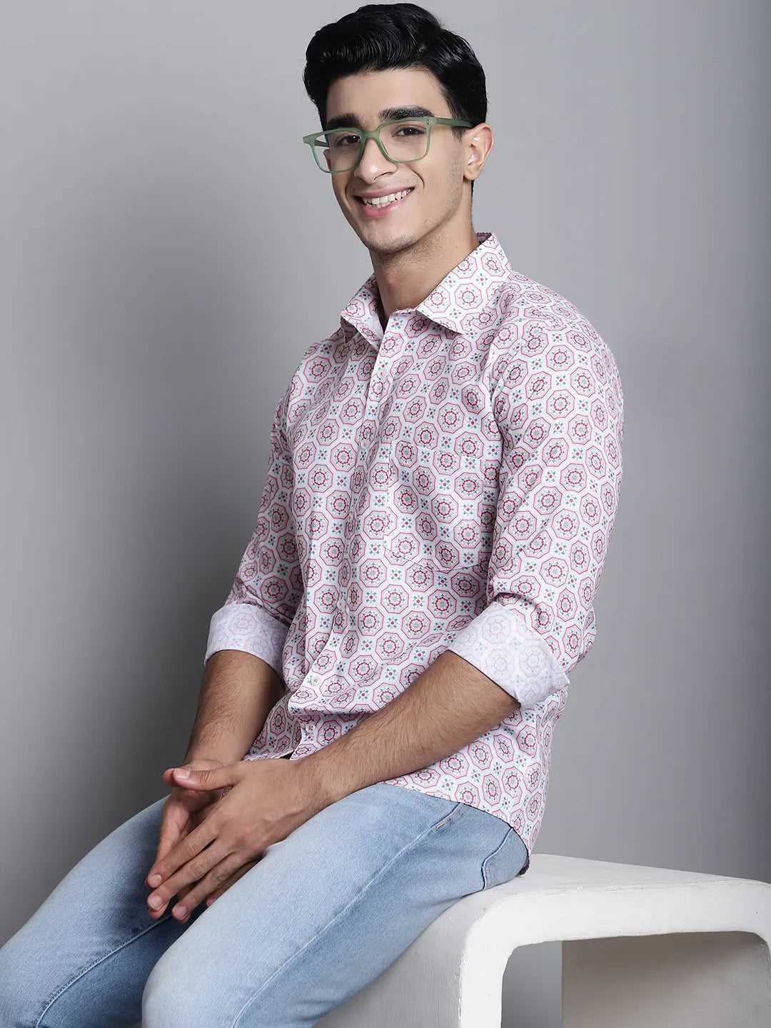 Discover White and Peach Men's Printed Shirts