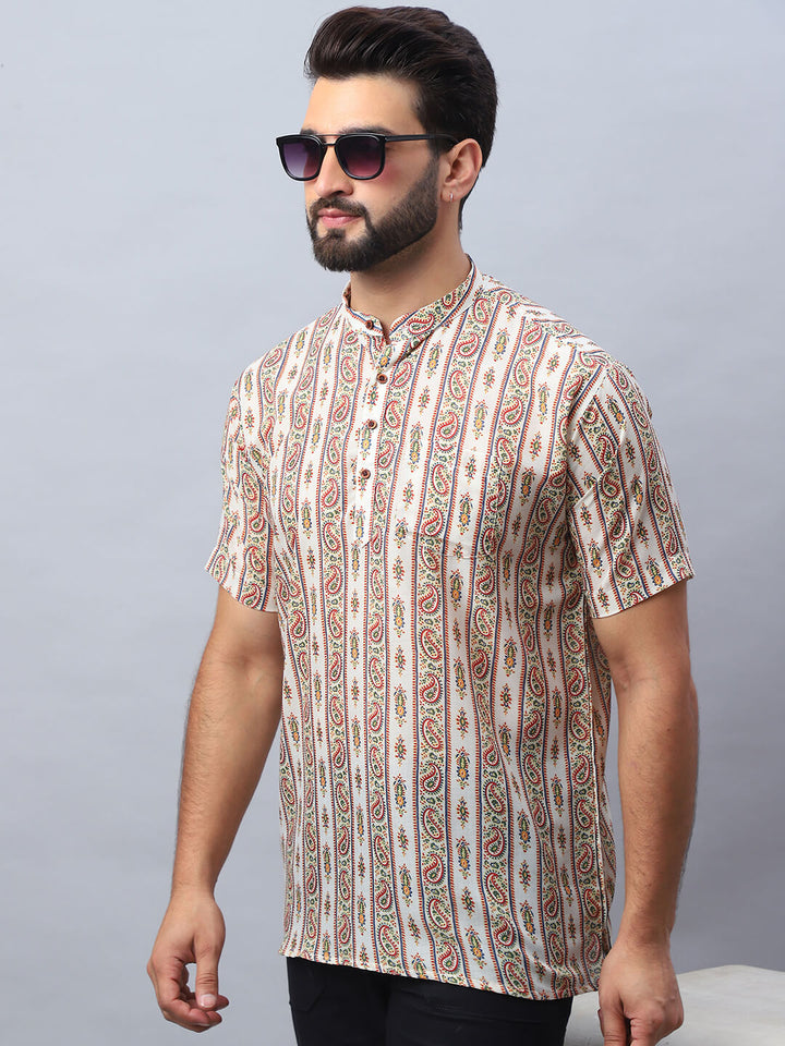 Vintage Paisley Cream Short Kurta