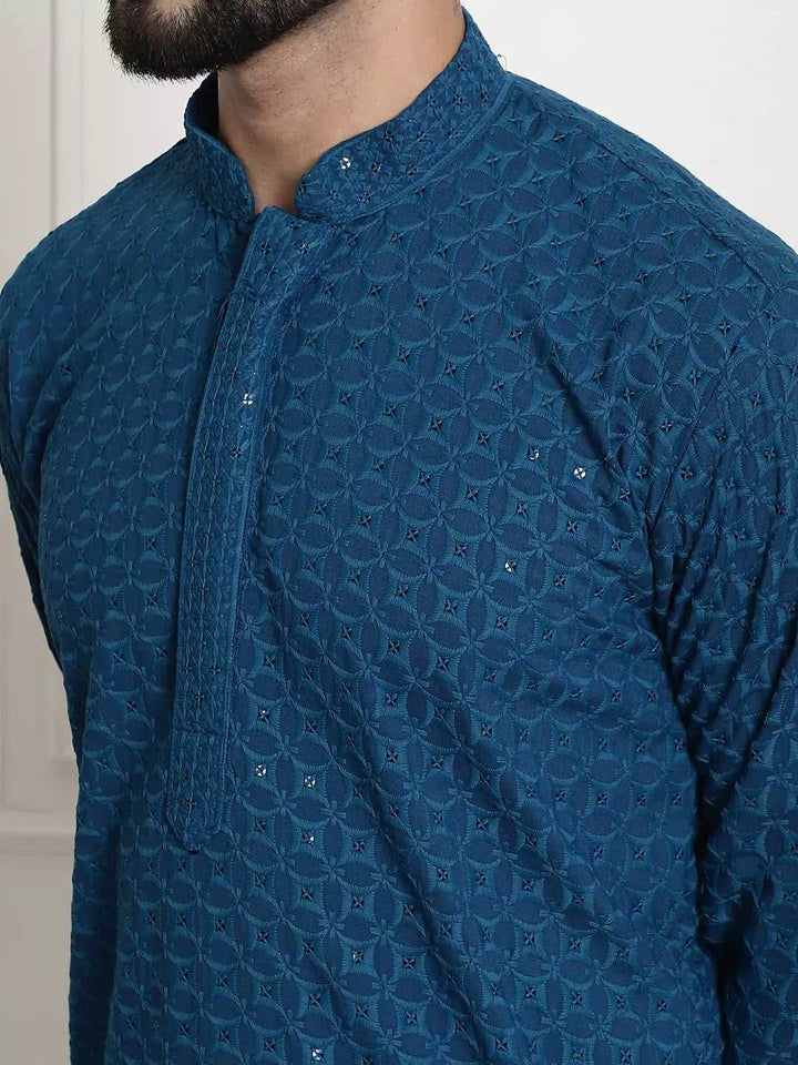 Men's Peacock Blue Cotton Kurta Pant Embrace Cool Comfort and Classic Style