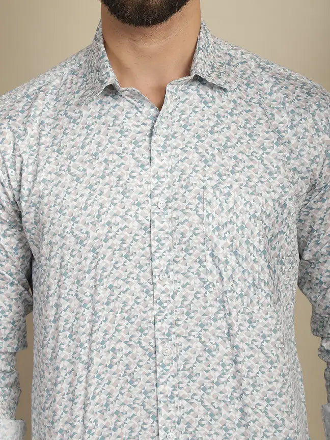 Satin White Pure Cotton Abstract Printed Casual Shirt for Men