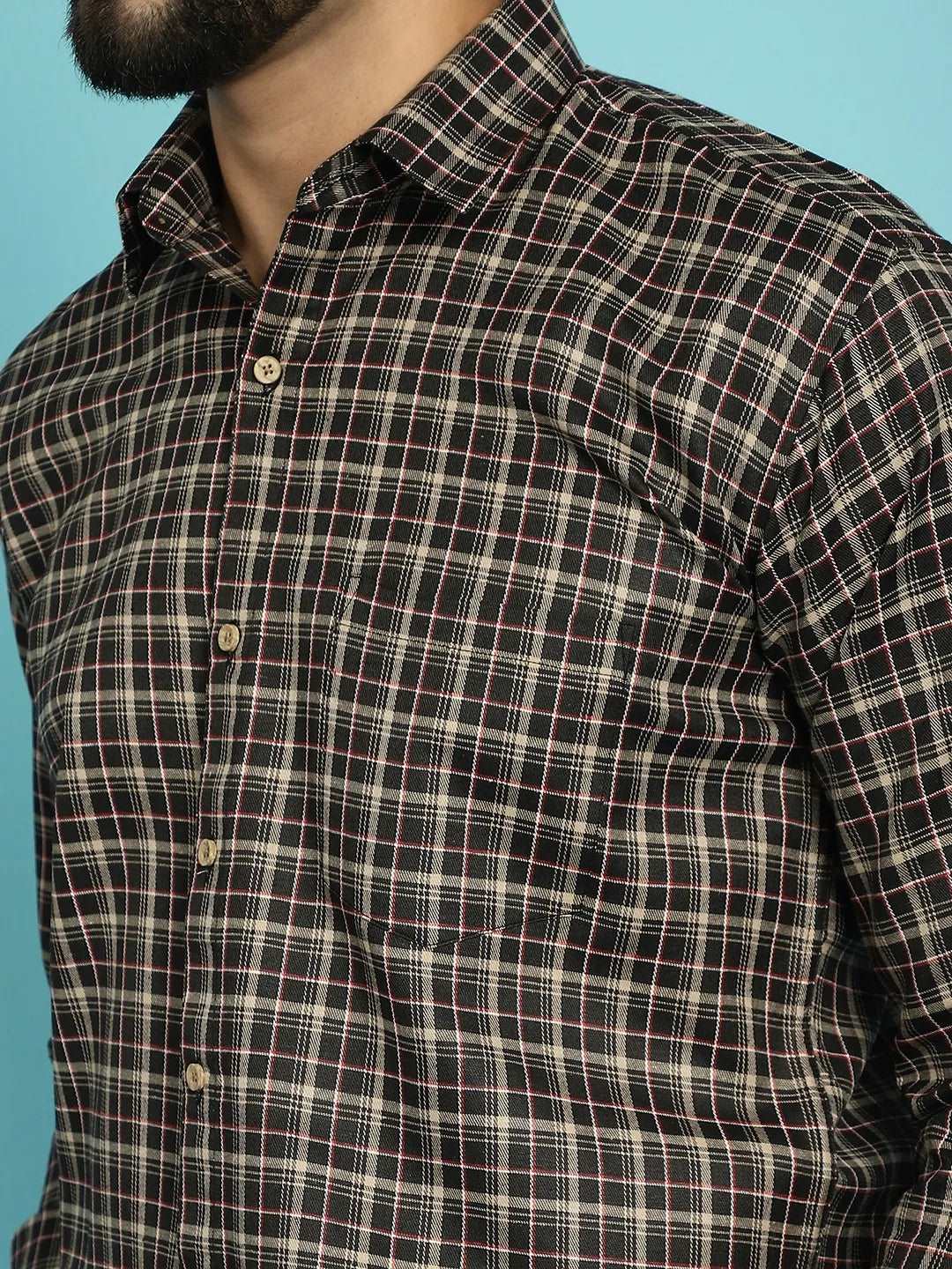 Classic Style Redefined Brown and Black Check Cotton Shirt for Men