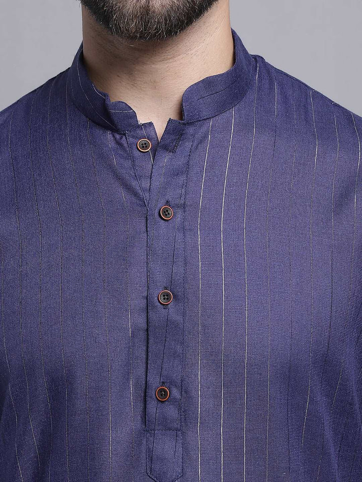 Men's Lining Cotton Regular Navy Blue Kurta With Pajamas.