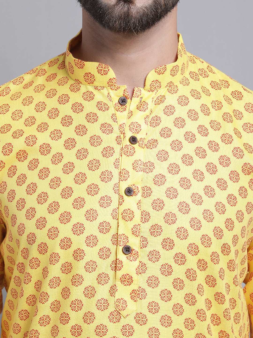 Men's Cotton Blend Regular Yellow Kurta With Pyjama.