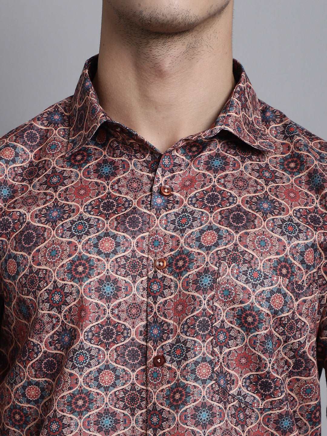 Earthly Elegance Men's Printed Shirts in Rich Brown Hues for Timeless Style