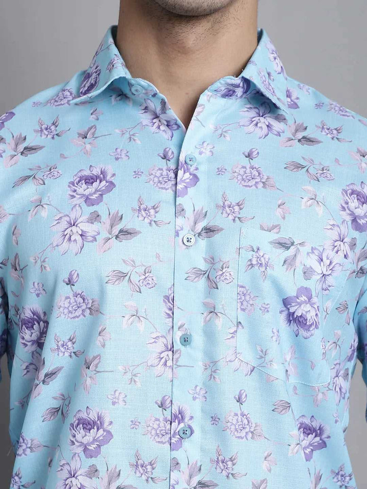 Blue Horizon Elevate Your Style with Men's Printed Shirts in Captivating Blue Designs