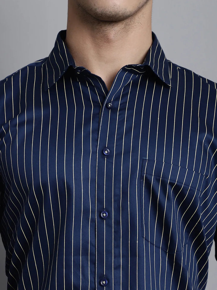 Navy Blue Lining Satin Cotton Shirts for Men Elevate Your Style with Sophisticated Elegance