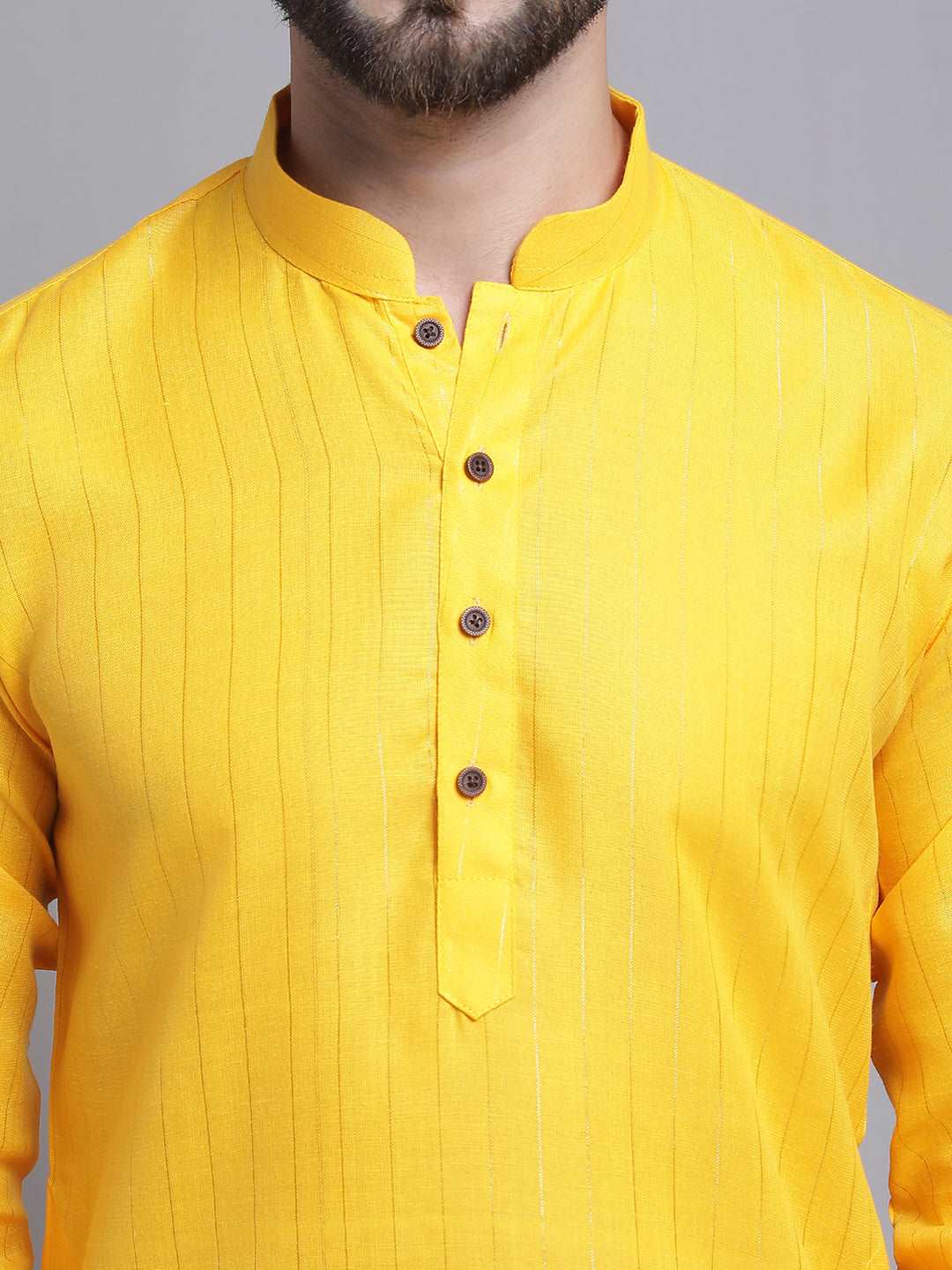 Men's Lining Cotton Regular Yellow Kurta With Pajamas.