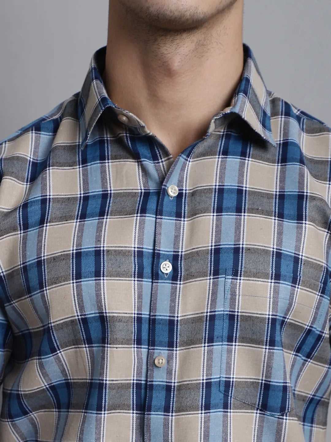 Earthy Elegance Men's Brown Check Cotton Shirt