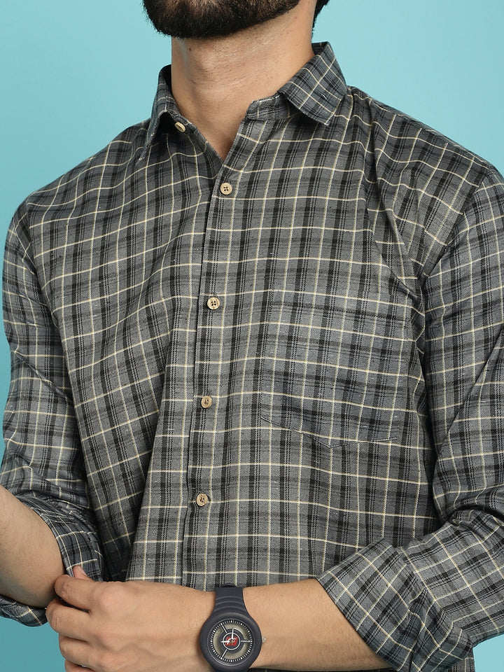 Sophisticated Elegance Discover Men's Checked Grey Cotton Shirts for Timeless Style